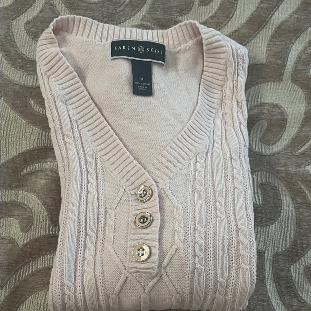 Karen Scott Light Pink Buttoned Sweater